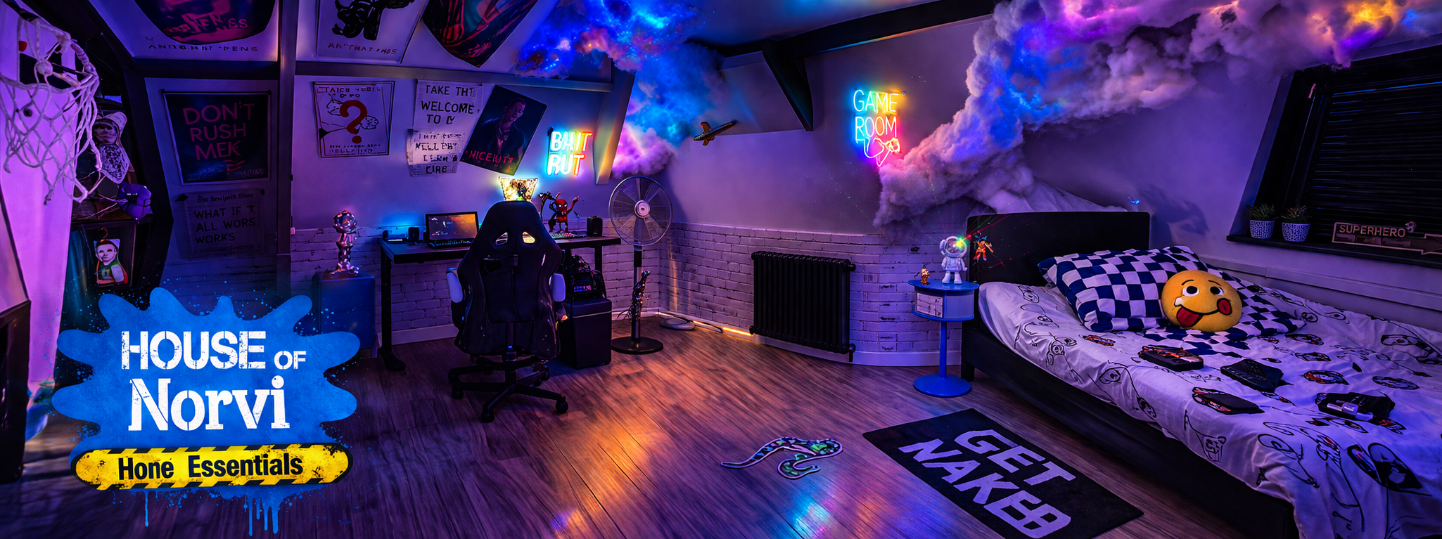 Game room slaapkamer met neon verlichting